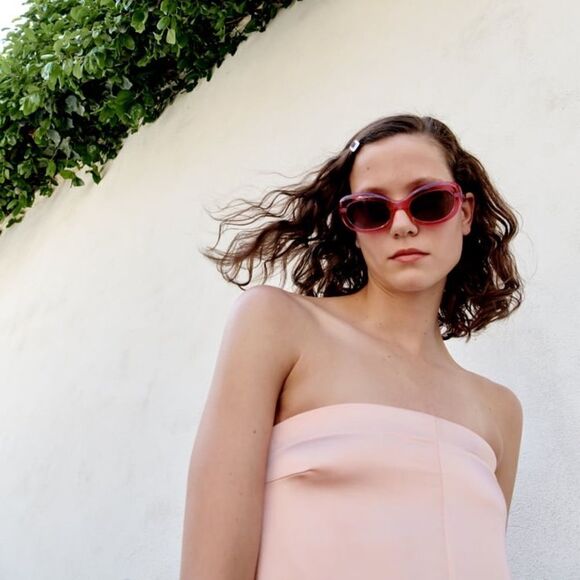 ZARA strapless satin effect jumpsuit pale pink - Picture 7 of 11